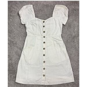 Madewell Linen & Cotton button front puff sleeve dress with pockets size 6